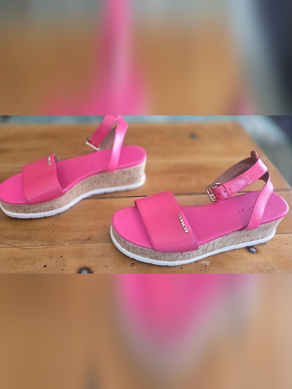 COACH Talulah Fuchsia Pink Cork Platform Sandals - Picture 3 of 10